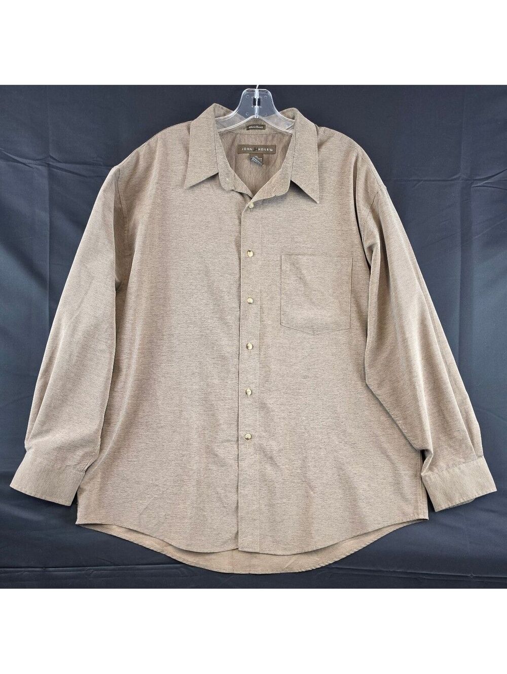 John Henry Micro-Touch Men's XL Long Sleeve Button-Up Shirt Beige 100% Polyester